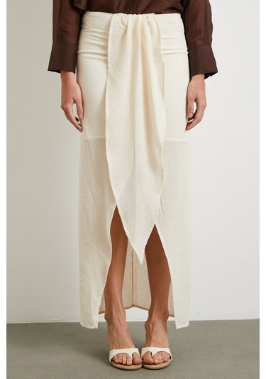 Önü Bağlamalı Etek Krem Krem