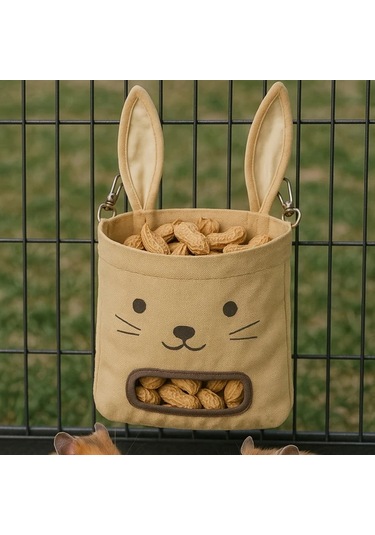 Fochsia Büyük Asılı Kuru Ot Çantası Gri - Tavşan, Gine Domuzu, Sürüngenler İçin Sağlam Yemlik, Kapaklı, Kulplu