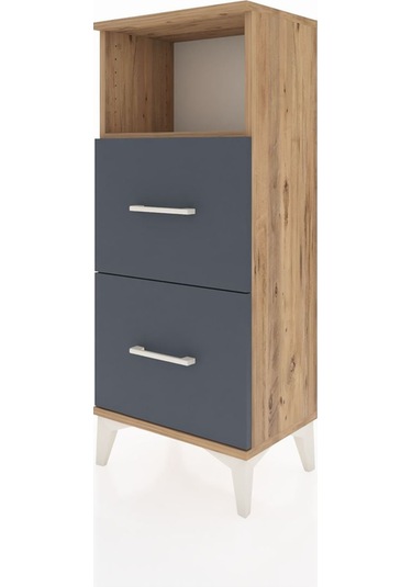 Arges Komodin Tek Raflı 2 Çekmeceli 44x30x106 Çam-antrasit Çam