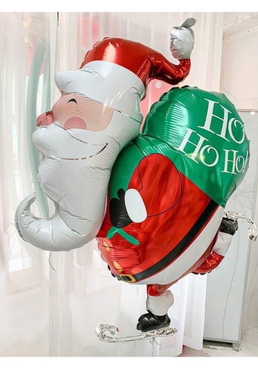 Yılbaşı Buz Pateni Yapan Noel Baba Hediye Çuvallı Folyo Balon 79x89 Cm Çok Renkli