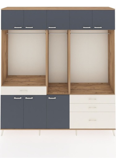 Hyperion Dolap 8 Raflı 4 Çekmeceli 3 Askılı 220x44x243 Çam-antrasit/aytaşı Antrasıt/aytası