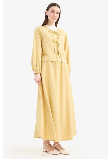 DeFacto Relax Fit Önden Bağlamalı Keten Uzun Kollu Tesettür Bluz E5352AX25SPKH520