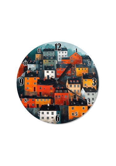 Pastel Renkli Evler Dekoratif Duvar Saati Çok Renkli
