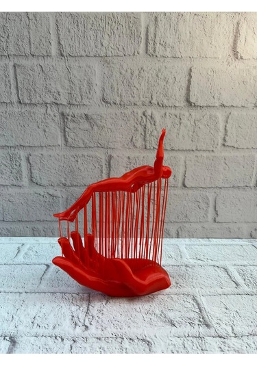 El Formlu İnsan Figürü Kırmızı Modern Dekoratif Biblo Soyut Tasarım 12x18 Cm