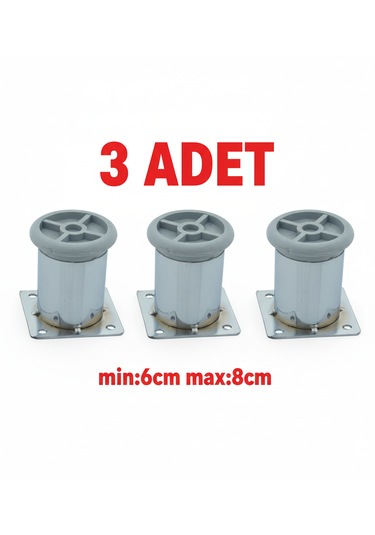 Ludıa Metal Ayarlanabilir 3 Adet Mobilya Ayağı Metal Tablalı 6cm Gri