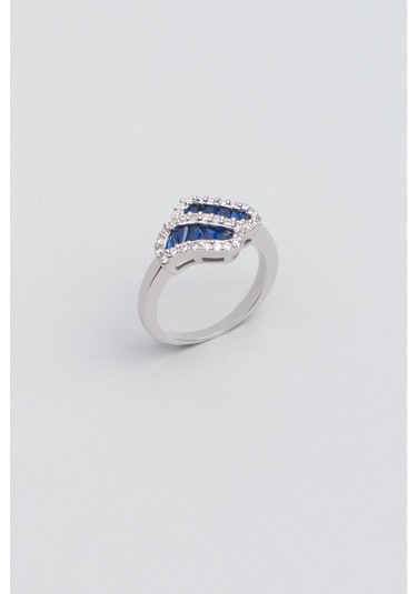 Yakamoz Mavisi 18 Ayar Beyaz Altın Kaplama Gümüş Yüzük Beyaz