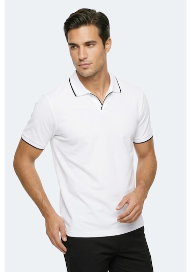 Slazenger Zıther Erkek Polo Yaka Beyaz Tişört