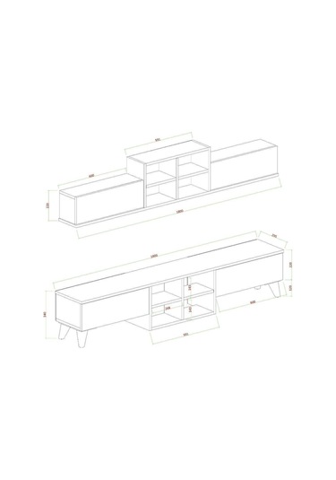 Eyfel 4 Kapaklı Tv Ünitesi, Tv Sehpası Atlantik Çam - Antrasit Antrasit
