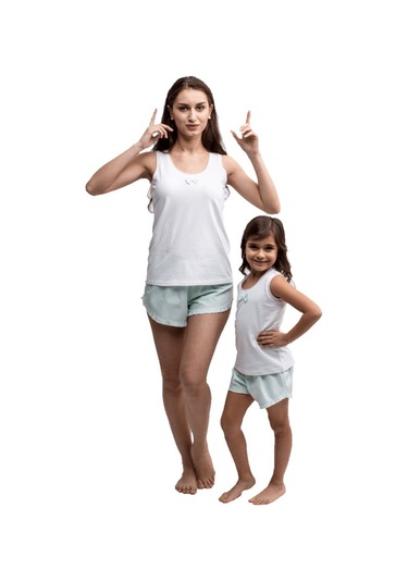 The Don Anne-Kız Beyaz-Mint Kız Çocuk Şort Takımı (9-14 Yaş)