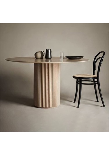 Breeze Yuvarlak Ahşap Bohem Masa 90x90 Krem