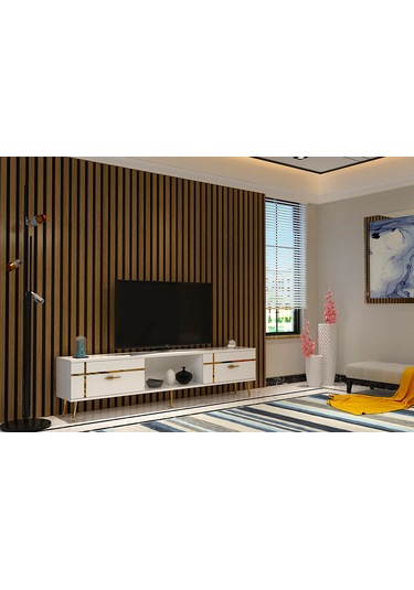 Linect Tv Sehpası Beyaz-altın