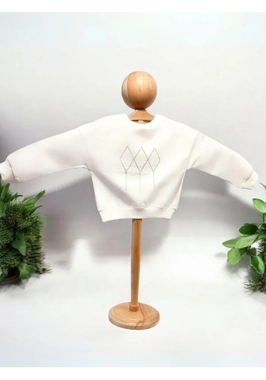 Kız Çocuk Mevsimlik Pamuklu İki İplik Zincirli Sweatshirt-15447 Ekru
