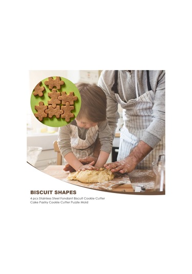 Sointeresting Paslanmaz Çelik Fondan Bisküvi Kurabiye Kesici Kek Pasta Kurabiye Kesici Puzzle Kalıp 4 Adet Gümüş