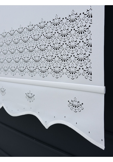 Lazer Etek İşlemeli Stor Perde - Beyaz - İthal Mat Kalın Stor Beyaz
