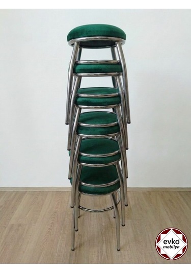 Evko Mobilya Tabure, Bar Taburesi, 2'li Tabure, Metal Ayaklı Tabure - Yeşil