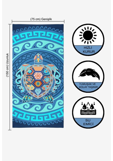 Water Turtle Dijital Baskılı 75x150 CM Plaj Havlusu