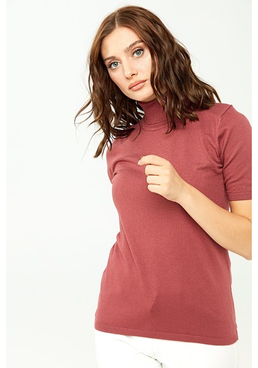 Desen Triko Kadın Likralı Kısa Kollu Tam Balıkçı Bluz 20346 Gül K