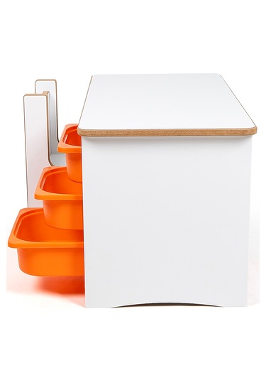 Industrial Living 3 Çekmeceli Çocuk Etkinlik Masası - Beyaz Mdf - Turuncu