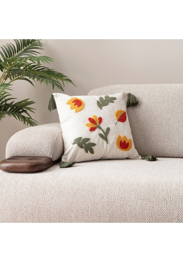 Comfort Serisi Punch İşlemeli Keten Kırlent Kılıfı 43x43 Cm Bej