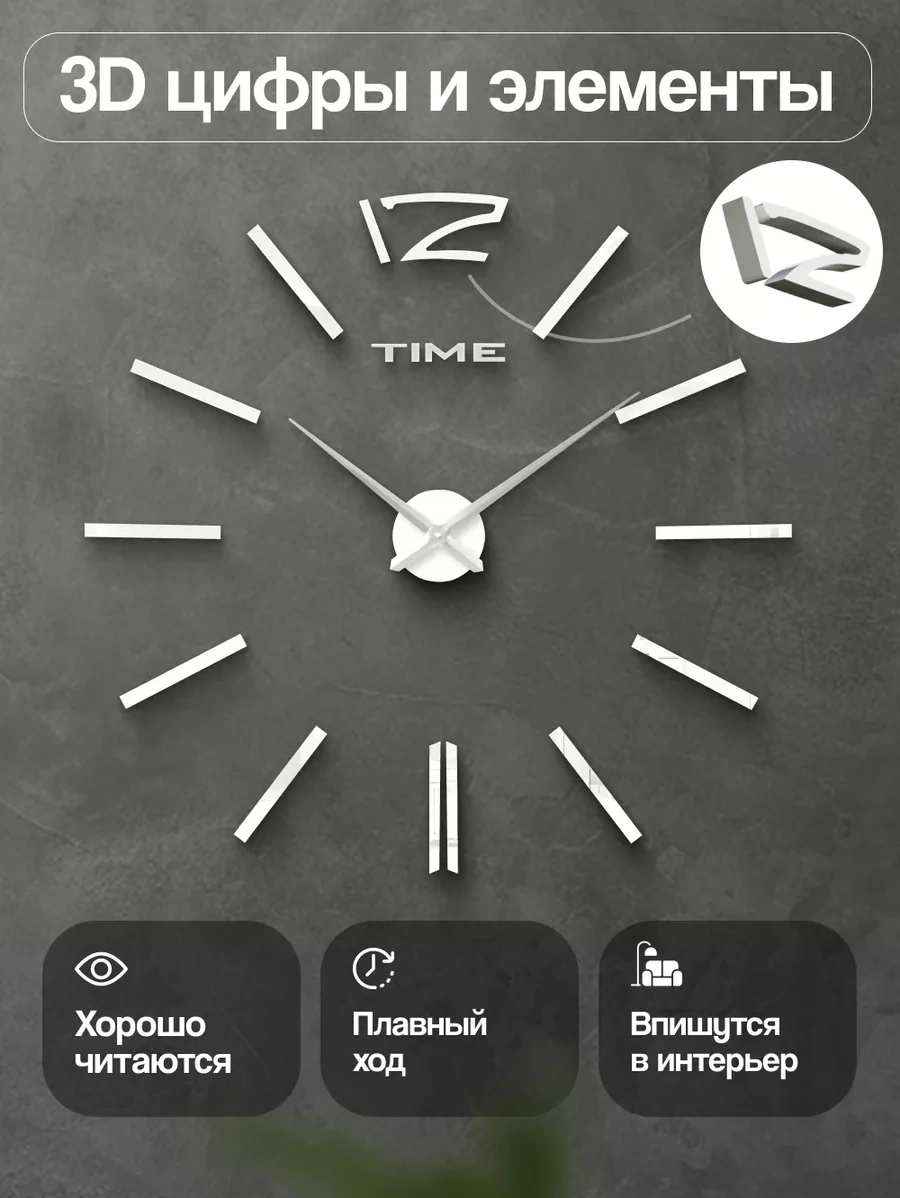 Casy Market Duvar Saati, Ev Dekorasyonu İçin Kendinden Yapışkanlı 3d Dekor 156221792 Gri