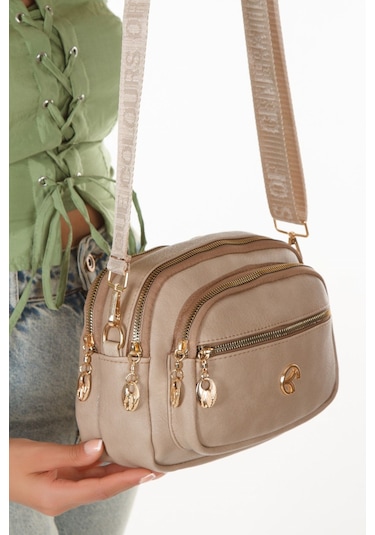 Kadın Çapraz Askılı Günlük Siyah Ve Vizon Omuz Çantası 2 Adet Siyah - Vizon