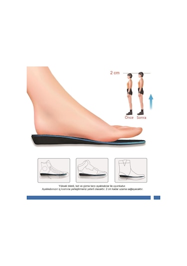 Active Team BU01 - 2 Cm Boy Uzatıcı Gizli Topuk Yükseltici, Tabanlık