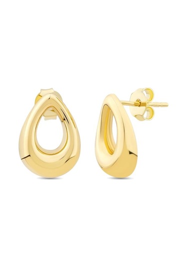 14 Ayar Oval Altın Tasarım Küpe