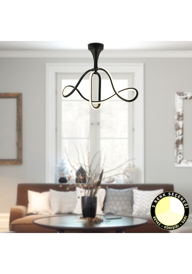 Helin Siyah 50 Watt Sarkıt 3 Renkli Ledli Modern Mutfak Banyo Led Salon Sarkıt Avize