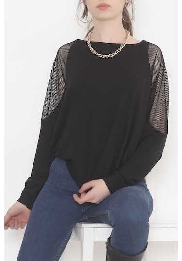 Bensu Store - Kolları Fileli Bluz Siyah - 1745.1095. 001