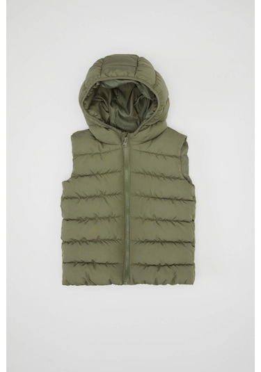 DeFacto Erkek Bebek Su Geçirmez Kapüşonlu Fermuarlı Şişme Yelek A2221A525SPKH202 Haki