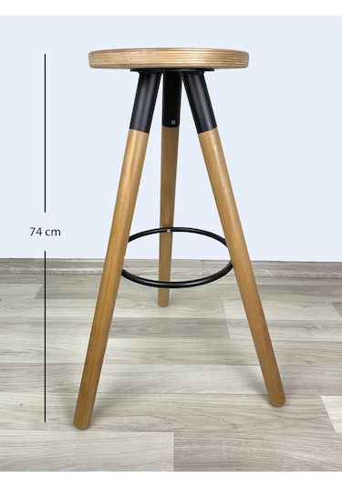 Banco Bar Sandalyesi, Bar Taburesi 74cm Ahşap Ayak Ahşap Oturak Çok Renkli