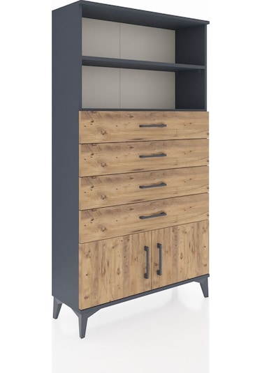Arges Dolap 2 Raflı 4 Çekmeceli 2 Kapaklı 88x30x163 Antrasit-çam Antrasit
