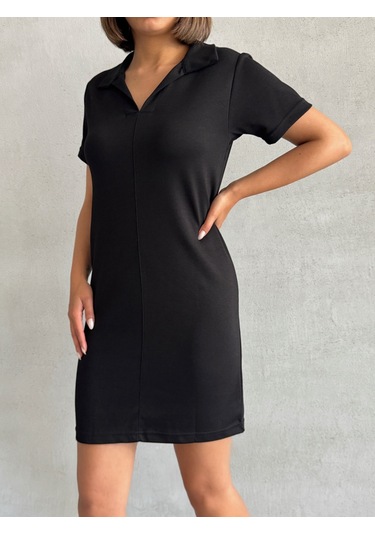 Kadın Polo Yaka Soft Touch Elbise Siyah