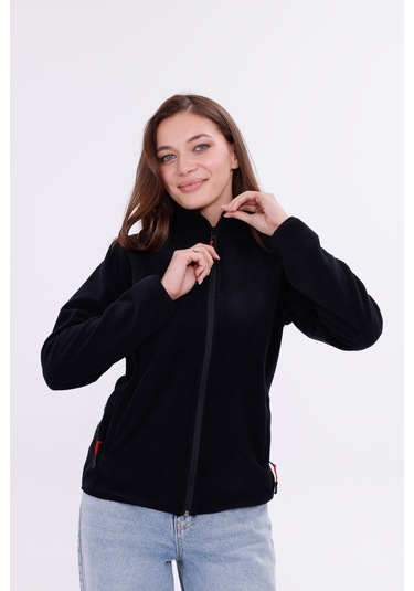 Monox Kadın Slim Fit Tam Fermuarlı Polar Ceket Siyah