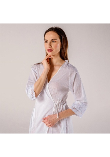 Pearl Dantelli Kadın Bride Gelin Sabahlığı Beyaz