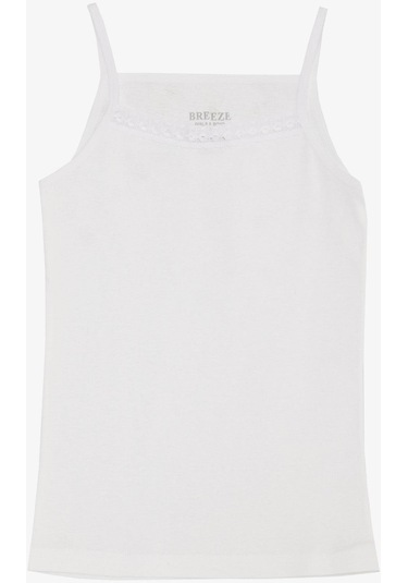 Breeze Kız Çocuk İnce Askılı Atlet Dantelli 3-13 Yaş, Beyaz-beyaz Beyaz