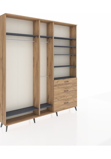 Arges Dolap 9 Raflı 3 Çekmeceli 3 Askılı 220x30x243 Çam-antrasit/çam Antrasıt/atlas Çam