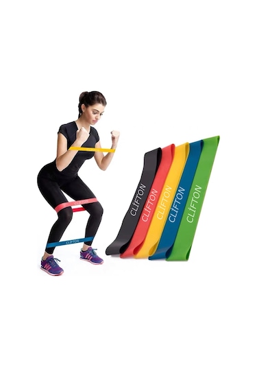 Clifton 5'li Pilates Direnç Lastiği Aerobik Yoga Egzersiz Band