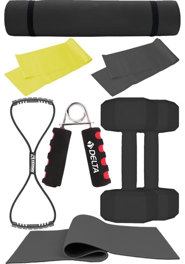 Evde Pilates Keyfi İçin Tam Set 6mm Pilates Mindere, Dambıla, Lastiğe Ve Daha Fazlasına Sahip Siyah
