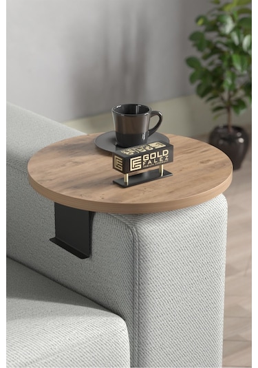 Pazarella Yan Sehpa Ayarlanabilir Tepsi Dekoratif Modern Tepsi Koltuk Sehpası Ceviz Beyaz