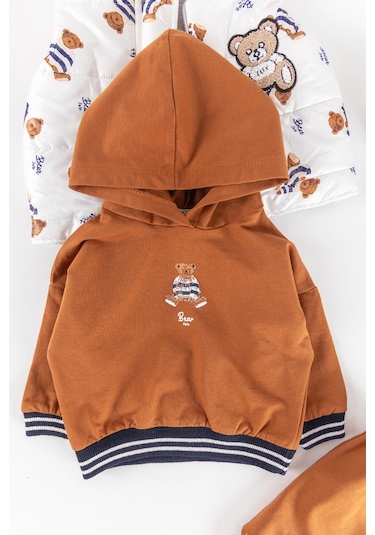 Ayıcık Figürlü Yelekli Üç Parça Kışlık Erkek Bebek Takım 001