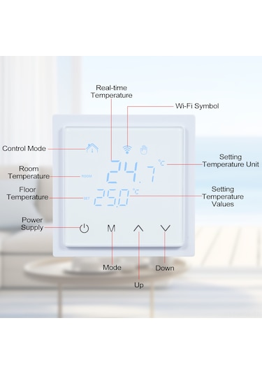 Honmex Wifi Uzak Kontrollü Led Dokunmatik Ekranlı Isıtma Termostati, 16a, 85-250v, Ev İçi Sıcaklık Regülatörü, Beyaz, Mh-1828aw