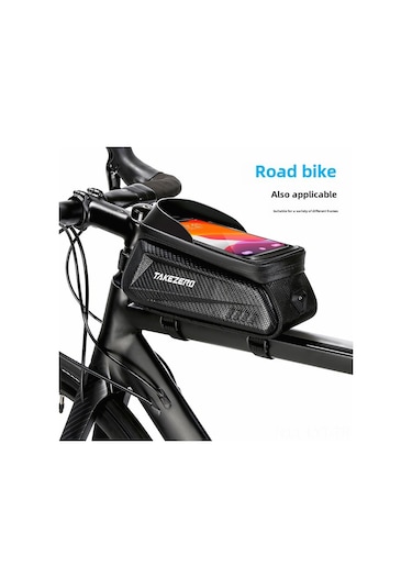 Youtek Takezero Dağ Bisikleti Çantası Eva Sert Kasa Ön Çubuk Çantası Unisex Telefon Çantası Sınır Ötesi 1l Siyah Logo'lu Siyah