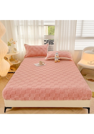 Cbtx Kalın Outdoor Kadife Koruyucu Lastikli Yatak Örtüsü(1 Adet Çarşaf) 150 200cm Pembe
