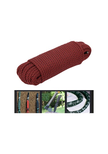 Yunboo 20m 9 Çekirdekli Askeri Standardı Parakordon, Dış Mekan Kurtarma, Çadır Sabitleme, Yük Bağlama, Dayanıklı Poliester, 292kg Yüke Dayanır - Kırmızı Renk Çok Renkli