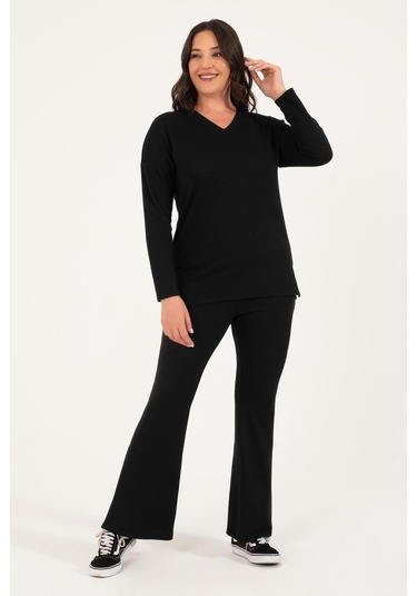 Basic V Yaka Triko Kazak-siyah Siyah