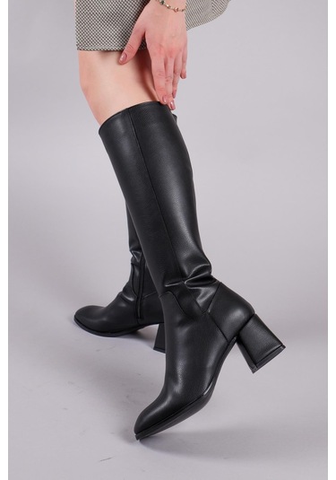 Chimay Aksesuarsız Topuklu Çizme Siyah-8559 Siyah