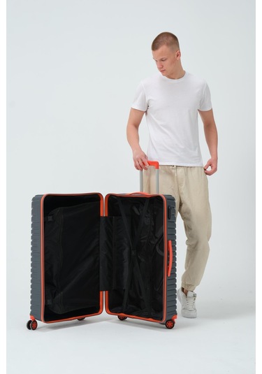 Keo-plus Gri-turuncu Büyük Boy Silikon Kırılmaz Pp Valiz Gri - Turuncu