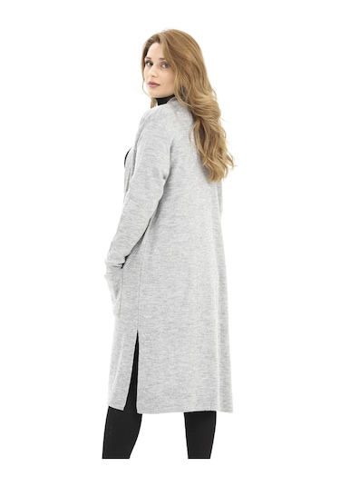 Modaplaza Kadın Cepli Düz Uzun Hırka 4341- Gri K19KEROL4341HRKGRİ Gri