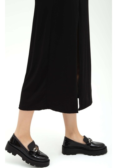 Tamer Tanca Kadın Vegan Siyah Rugan Loafer Ayakkabı 817 0890 Bn Ayk Sk22/23 Sıyah Krsk Rgn Siyah